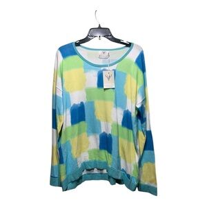 NWT Women's Edinburgh Knitwear Square Print V Neck “Pima” Sz Medium